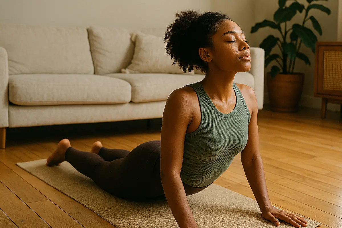 Personne faisant des étirements matinaux dans une pièce lumineuse