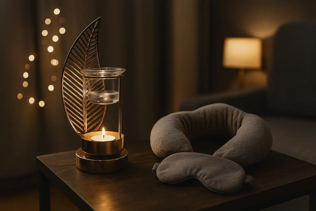 Ambiance spa à la maison, lumière tamisée, masque et bouillotte